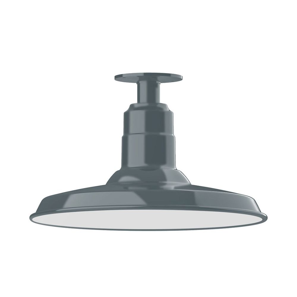 Montclair Lightworks FMB183-40-G05 14" Warehouse shade, flush mount ceiling light with clear glass and cast guard, Slate Gray